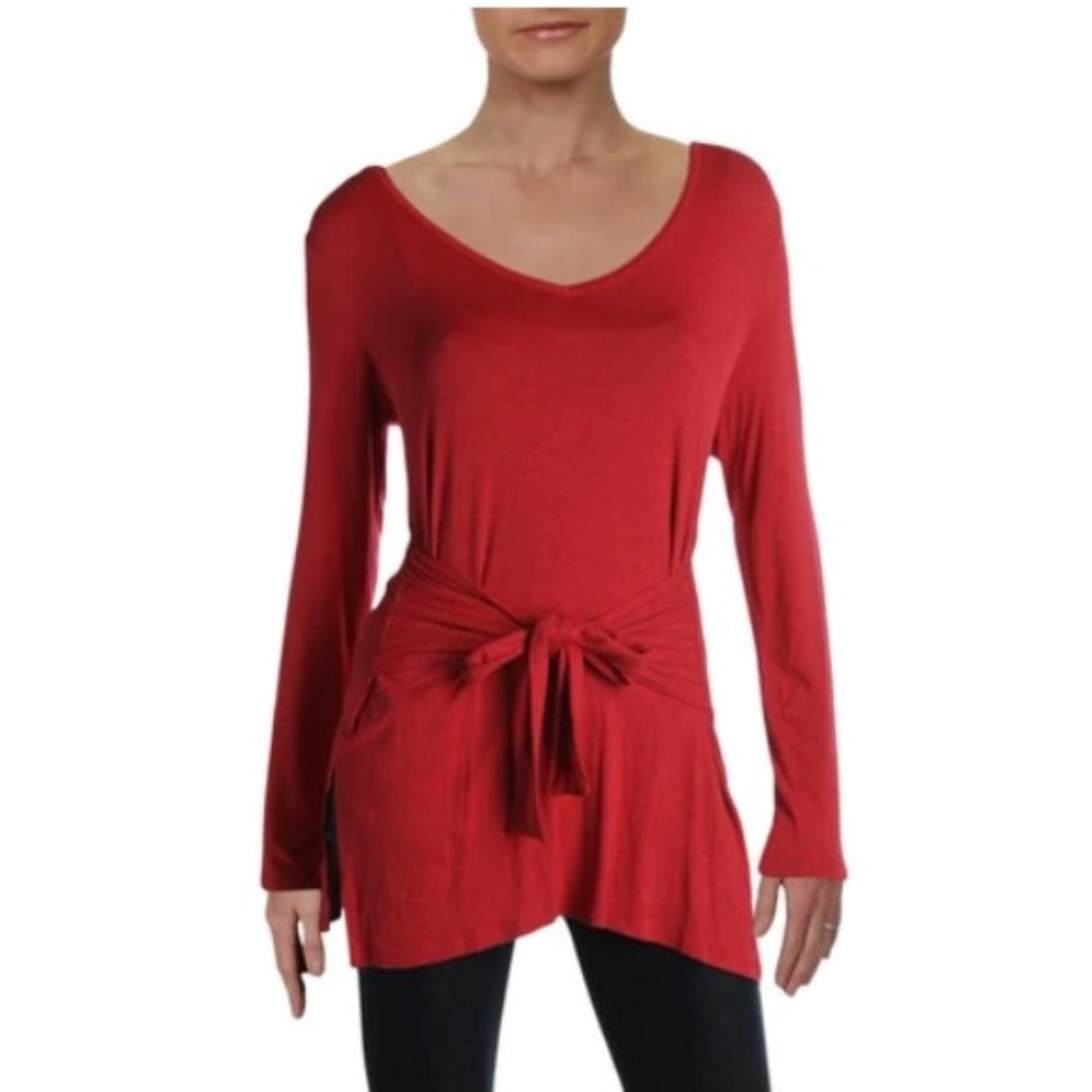 BB Dakota Red Tie-Front Tunic Top L NWT